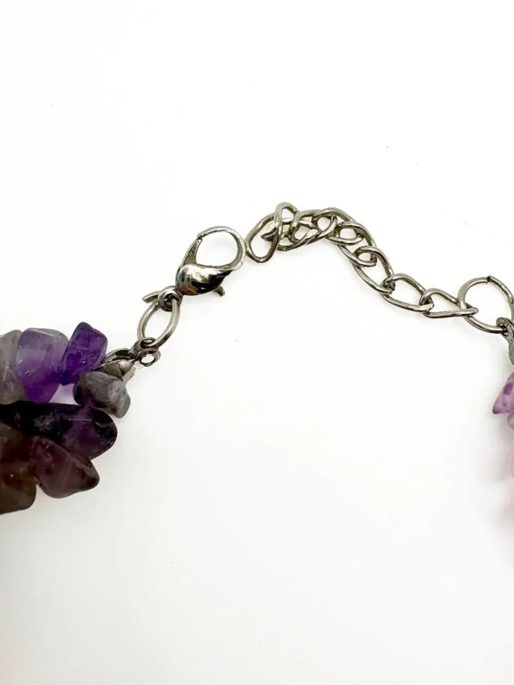 Amethyst Chip Bracelet Adjustable Silver Tone
